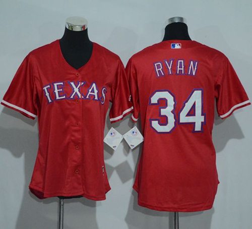 Rangers #34 Nolan Ryan Red Women's Alternate Stitched MLB Jersey - Click Image to Close